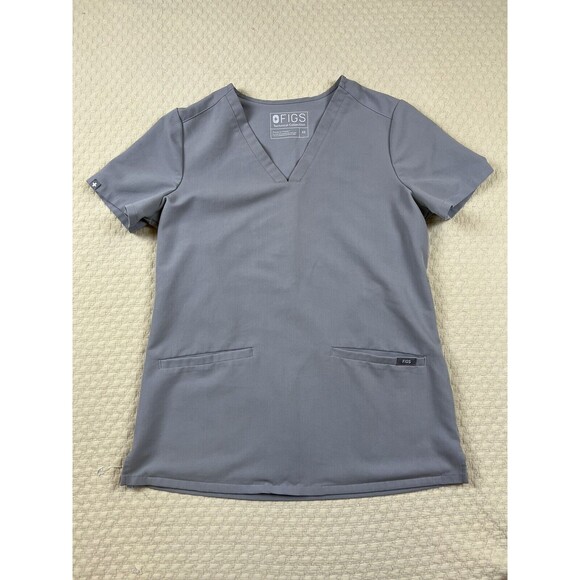 Figs Casma Three Pocket Scrub Top Womens XS‎ Light Gray Nurse Stretch Shirt - Picture 1 of 8